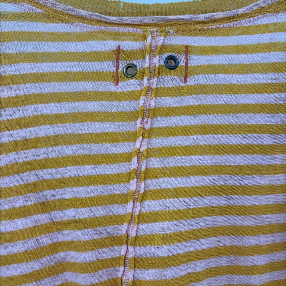 We The Free Take Me Striped Tee in Yellow and Pink V-Neck Tee Size Small - Picture 7 of 7